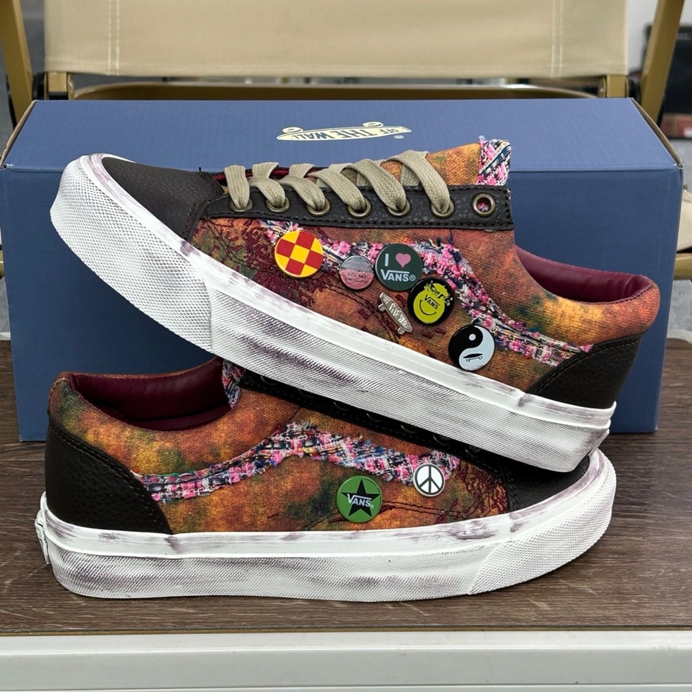 Vans Low Top Tie-Dye Orange, Pink & Green Sneakers with Pin Accents